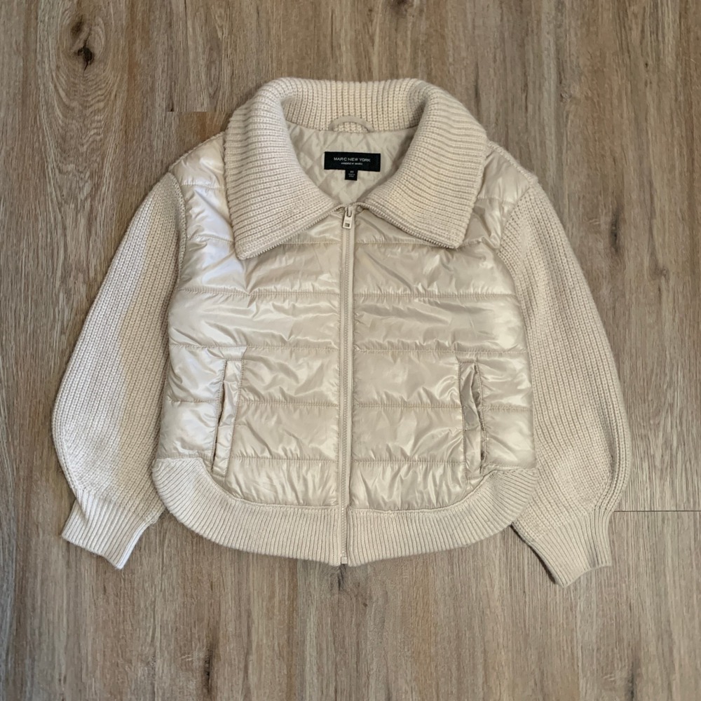 Marc New York hybrid knit puffer jacket sweater in beige - size xs womens
